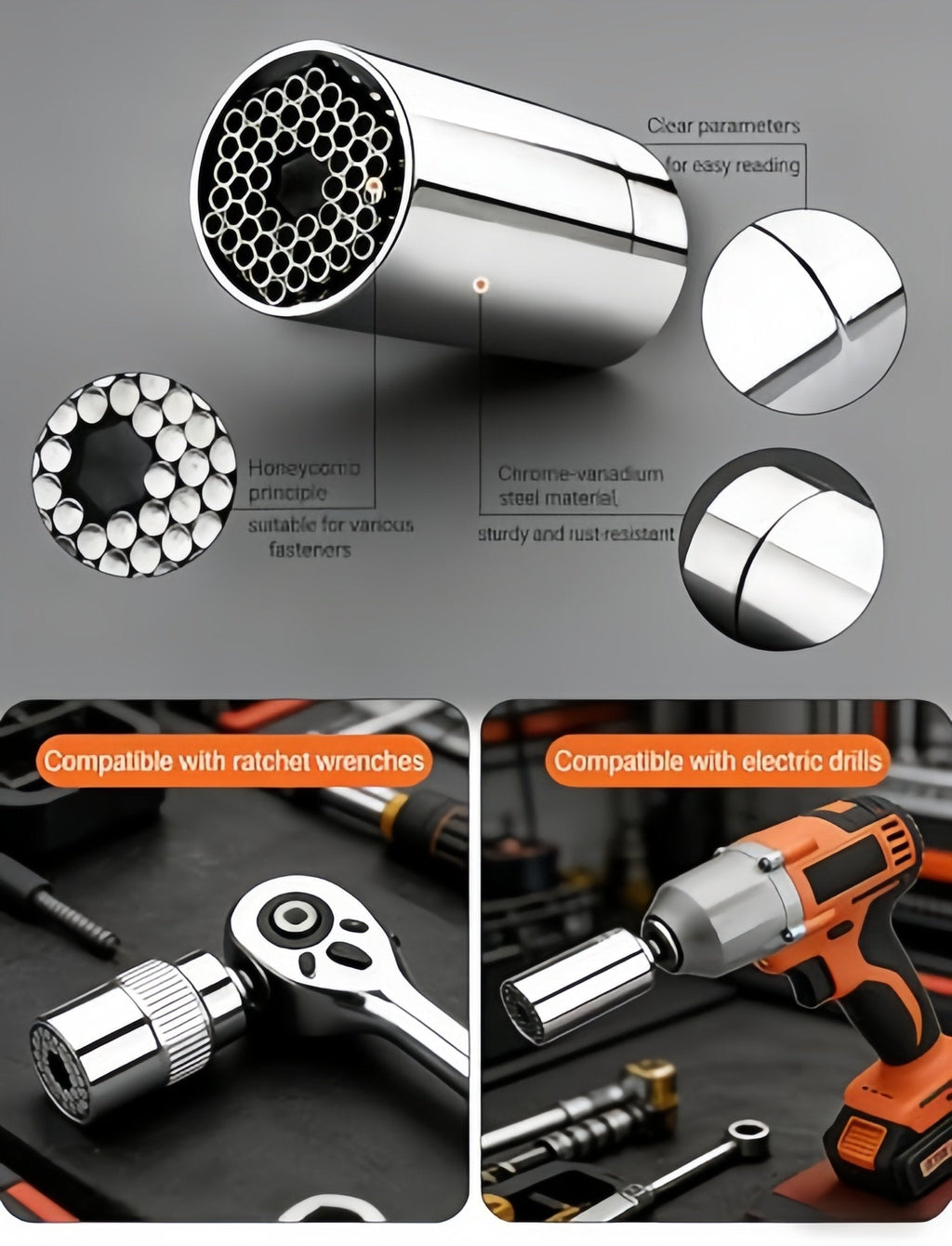 🔧 One Socket for 7–19 mm Nuts & Bolts